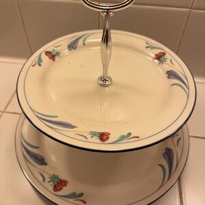 Lenox Poppies on Blue Chinastone Plate 2 Tier serving Tray